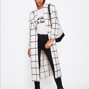 Drape Collar Grid Longline Coat